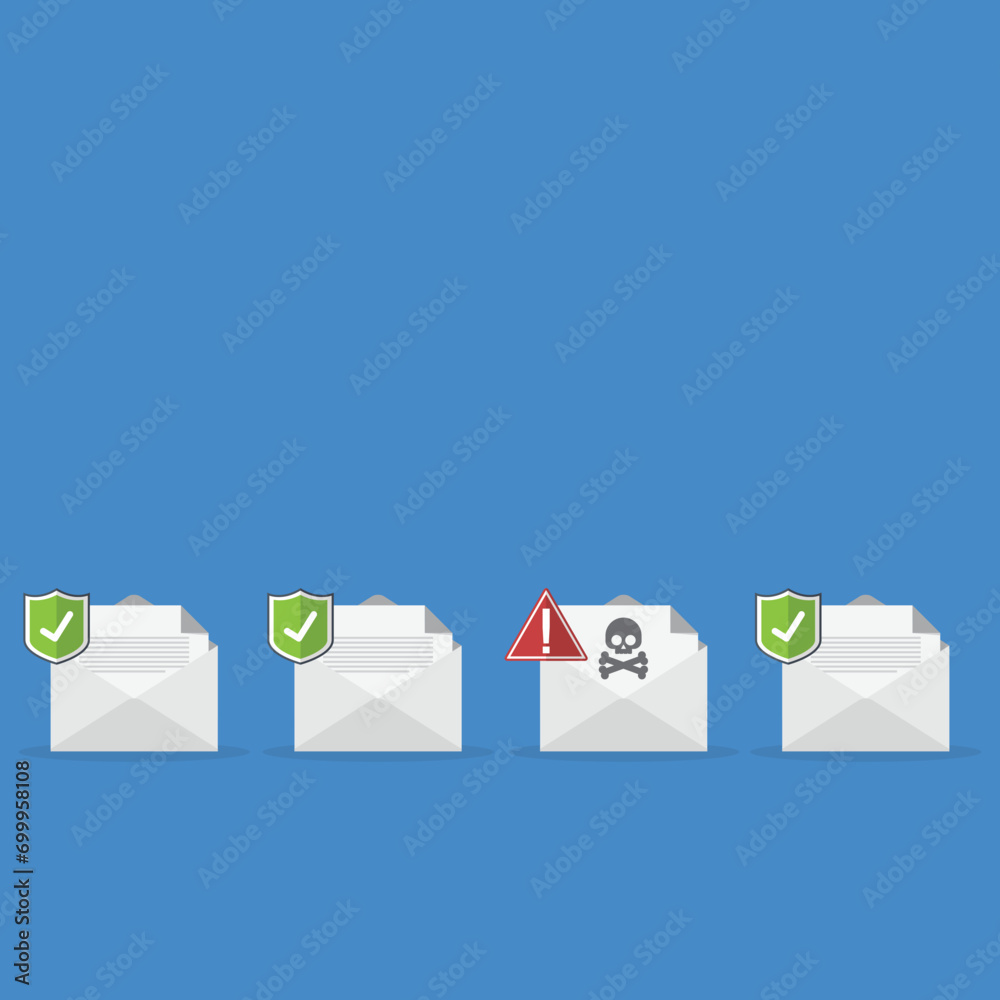 Email / envelope with black document and skull icon. Virus, malware ...