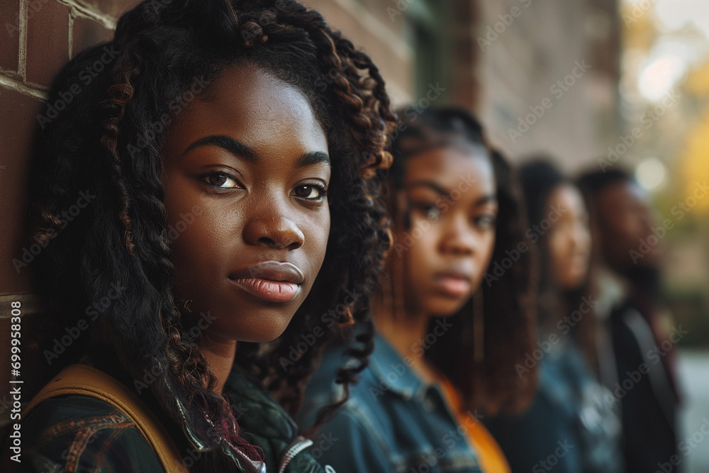 Obraz premium Group of black students at a university symbolize education and empowerment during Black History Month.