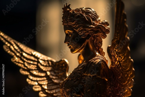 Silhouette of a golden angel. Generative AI © Natalya
