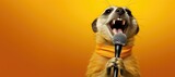 A meerkat singing into a microphone, an imaginative take on performance and communication