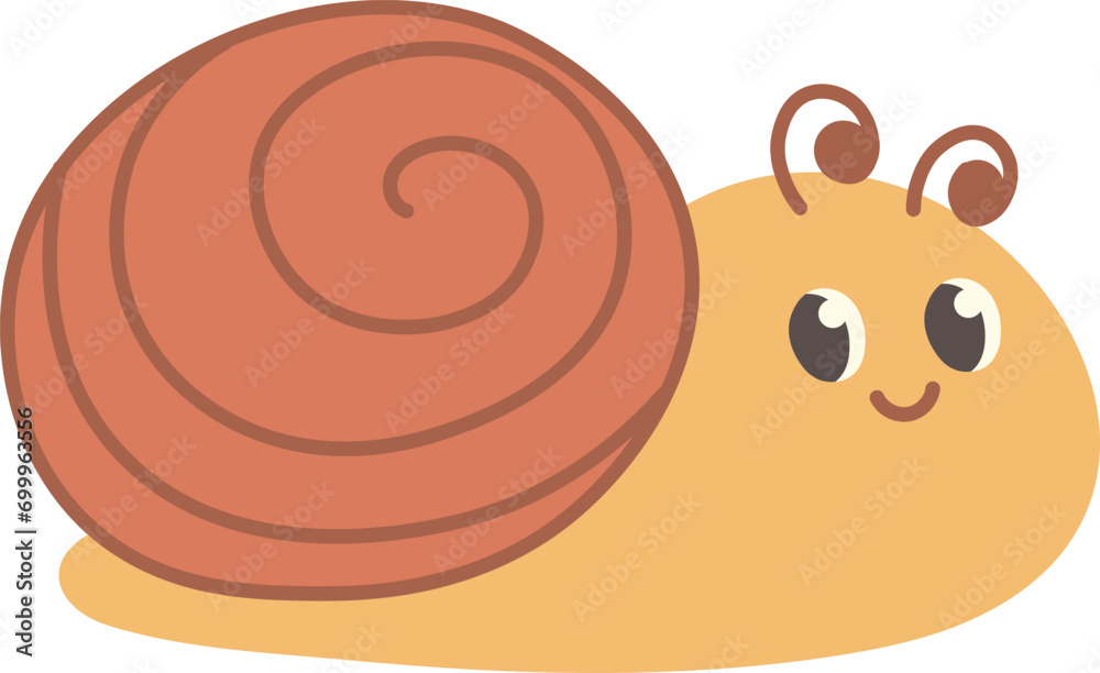 Cute little snail in cartoon style. Vector illustration with transparent background