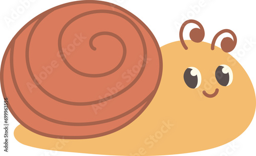 Cute little snail in cartoon style. Vector illustration with transparent background