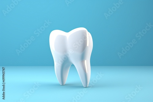 Dental model of premolar tooth, 3d rendering on blue background. 3d illustration as a concept of dental examination teeth, dental health and hygiene. photo