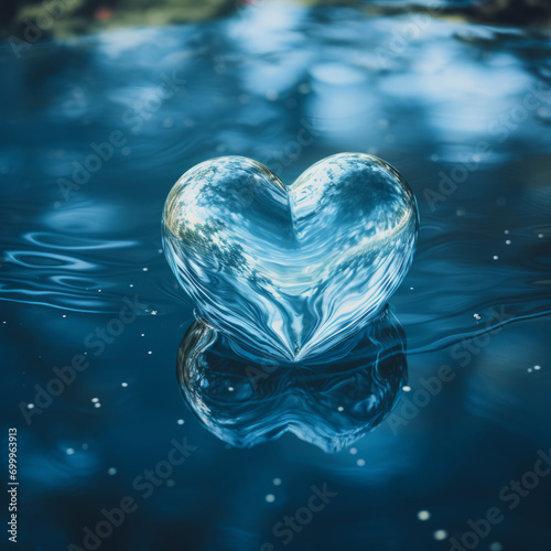 Beautiful heart floating in a crystal clear water. Valentine s Day natural concept