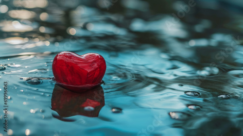 Beautiful heart floating in a crystal clear water. Valentine's Day natural concept