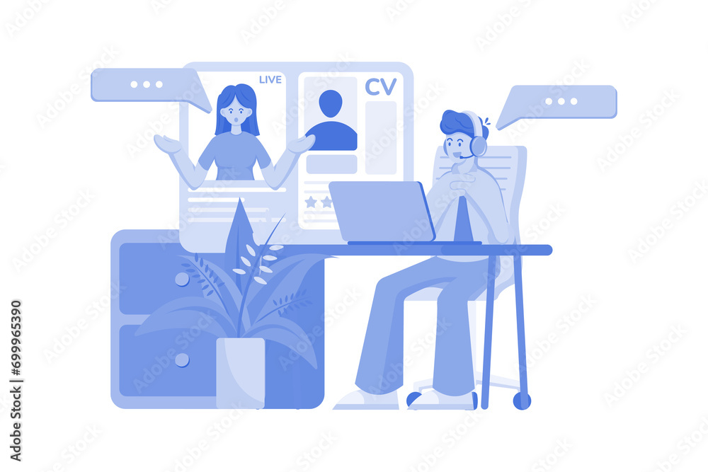 Online Job Interview Illustration concept on white background