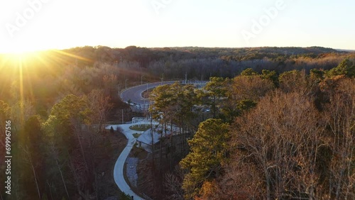 Beautiful revealing drone shot of Westside Park parking at sunrise, Atlanta, Georgia, USA photo