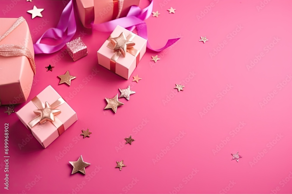 background trendy pink stars boxes present little background holiday Christmas
