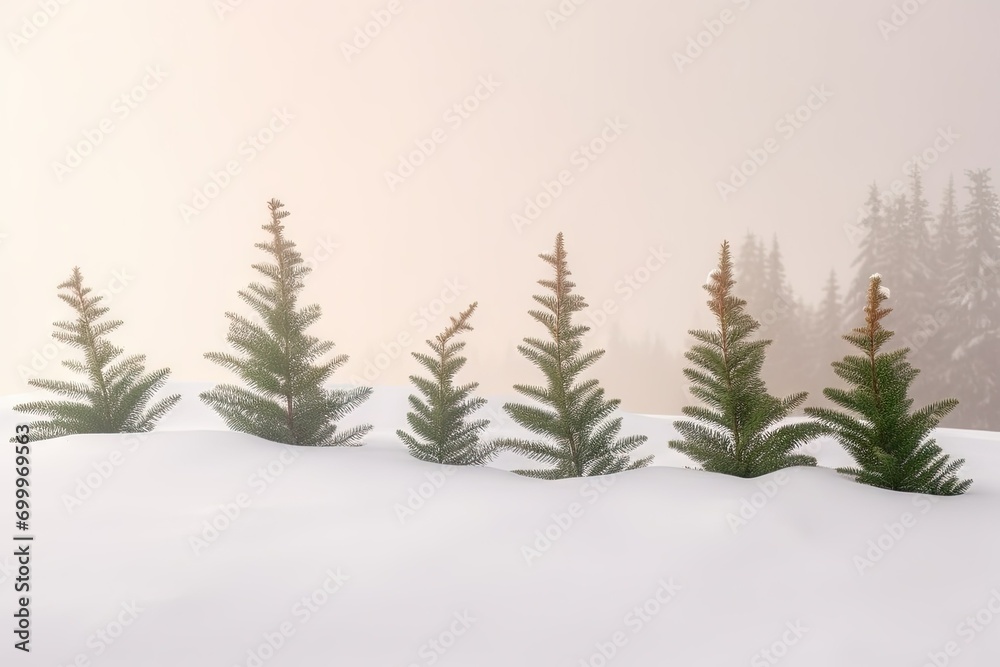 text space copy trees fir landscape winter background card greeting holiday year new Christmas