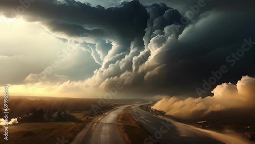 Closeup of a tornados path of destruction, illustrating the immense power and impact of these natural disasters. photo