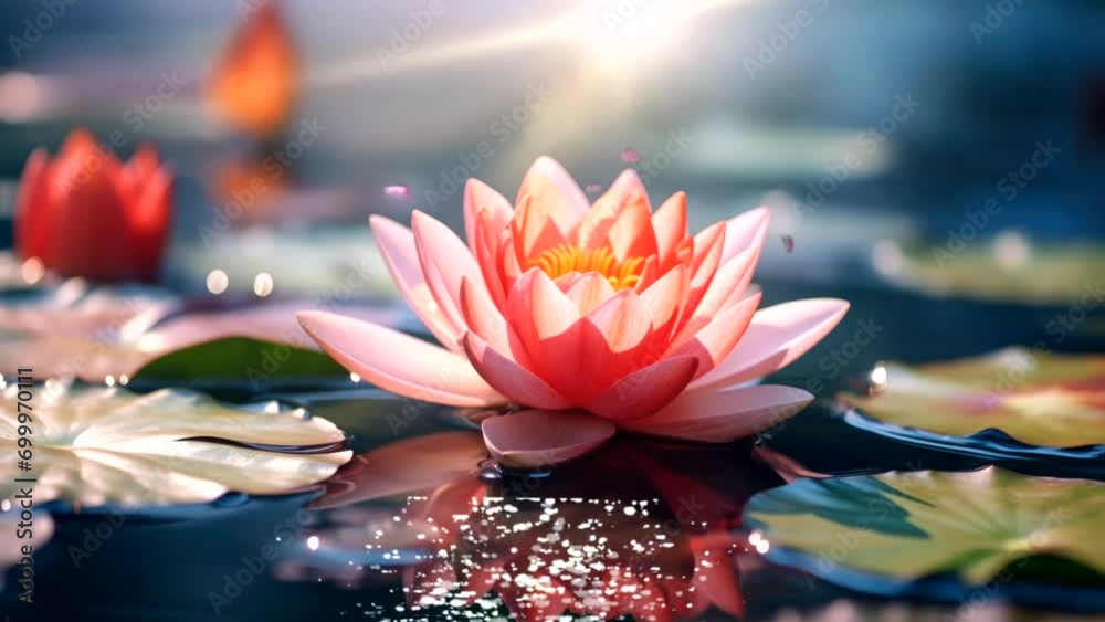Lotus flower of water lily on lake surface beautiful scenery relaxation video background animation looping for live wallpaper 