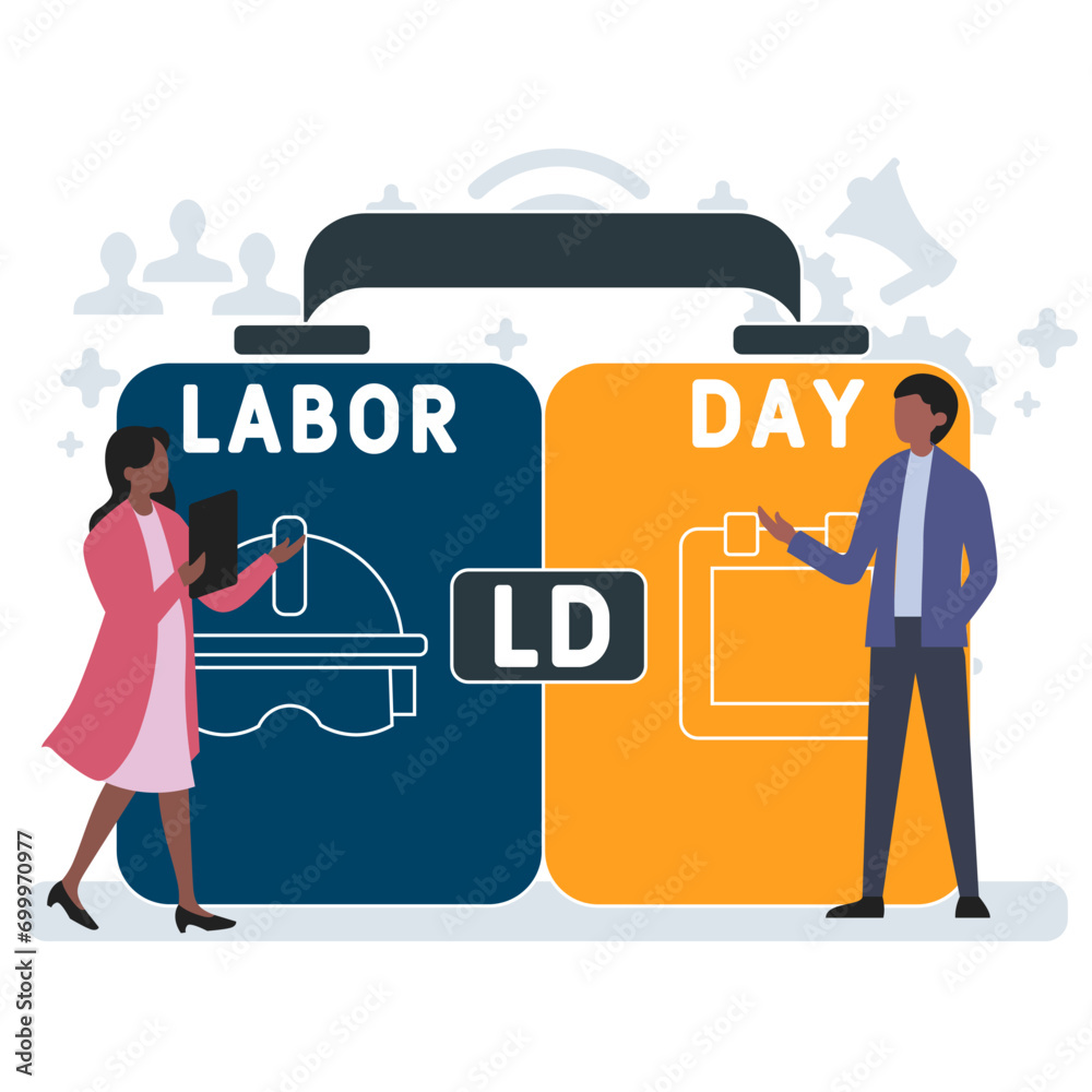LD - labor day  acronym. business concept background. vector illustration concept with keywords and icons. lettering illustration with icons for web banner, flyer, landing pag