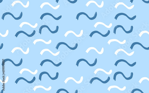 Seamless Wave Pattern, Hand drawn vector background. Wavy girly brush stroke, curly grunge paint lines, watercolor illustration