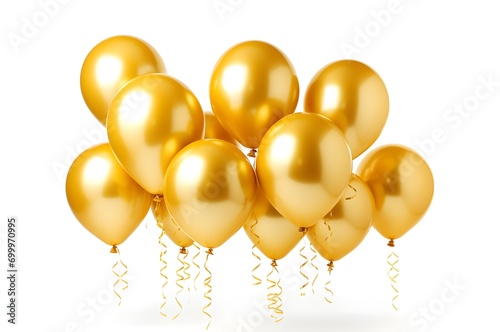 Gold party balloons isolated on white background. Generative AI