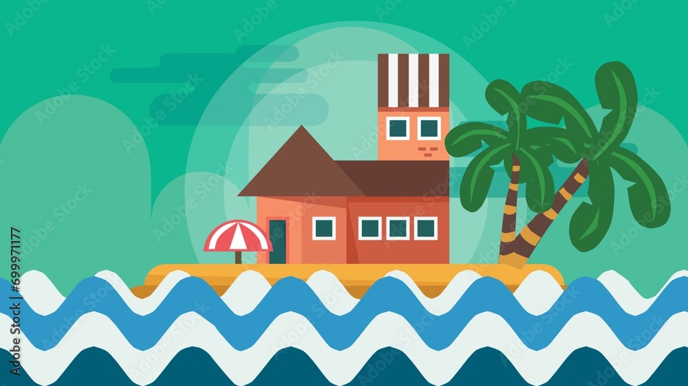 Flat animated vector background of natural views, schools, houses, and mountains Flat animated vector background of natural views, schools, houses, and mountains