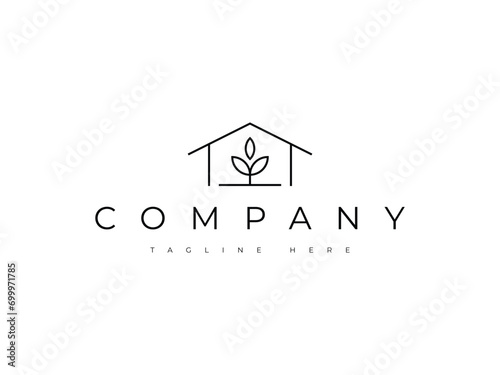 nature house farming garden leaf line logo design