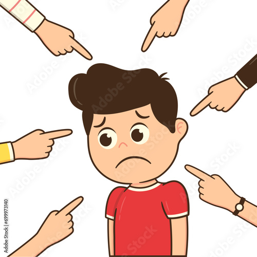 Stop Bullying for Poster Design. Hands Pointing a Depressed Man.