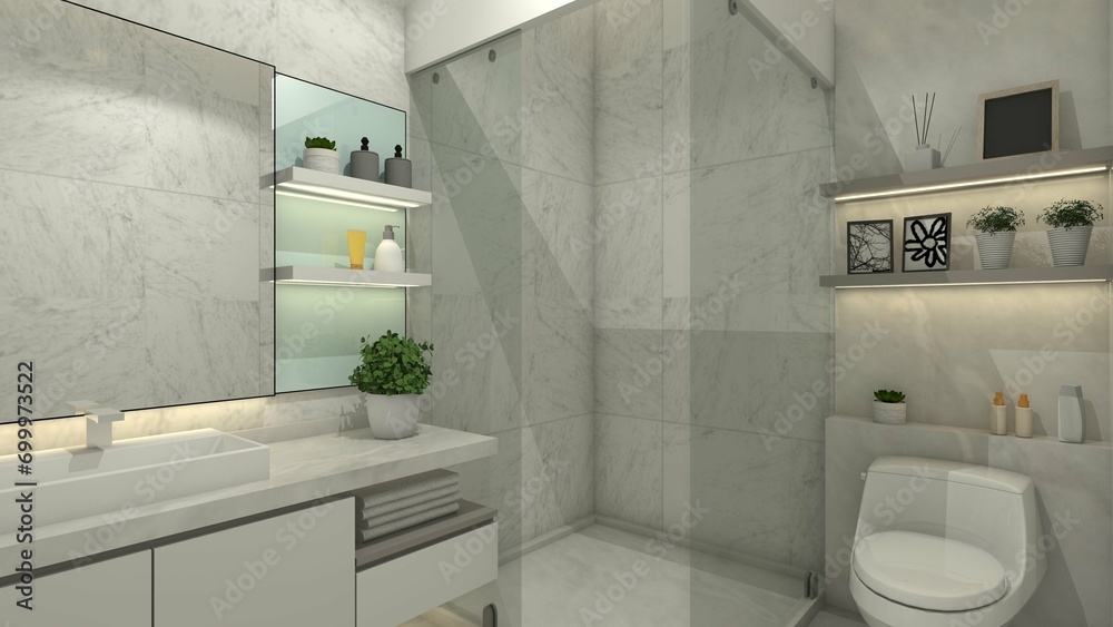 Modern and clean bathroom design with minimalist wash hand cabinet ...