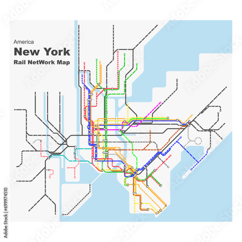 Layered editable vector illustration of overview map of urban transportation in New York,America