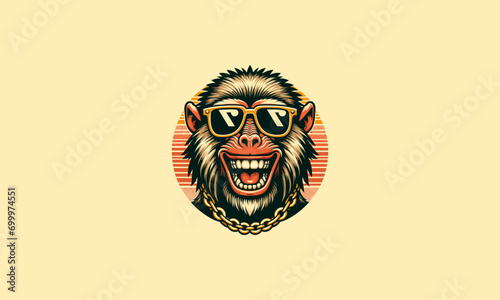head baboon wearing sun glass with gold necklace vector mascot design