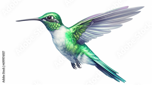 Watercolor realistic hummingbird, colibri tropical bird animal isolated on a white. AI Generative