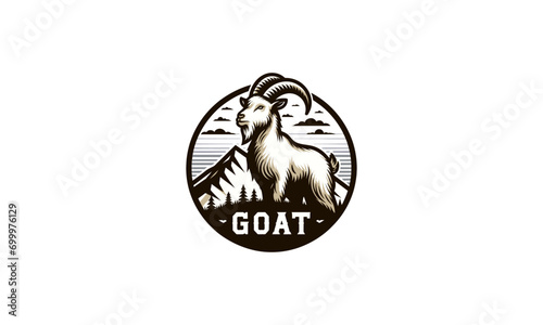 goat on mountain vector illustration logo design