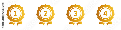 Gold award medal winner emblem with numbers vector design