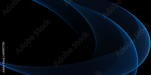 Abstract shiny color blue wave design element on dark background. Science design
