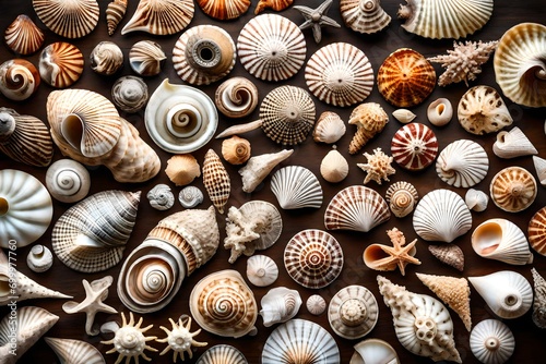The intricate details of a seashell collection.
