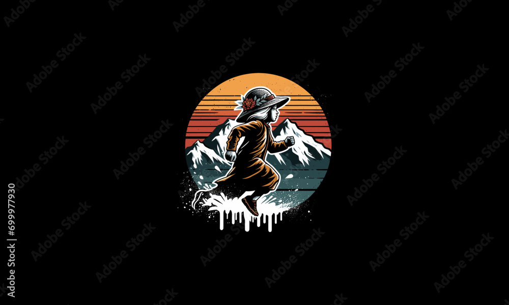 old girl running on mountain vector artwork design old girl running on mountain vector artwork design