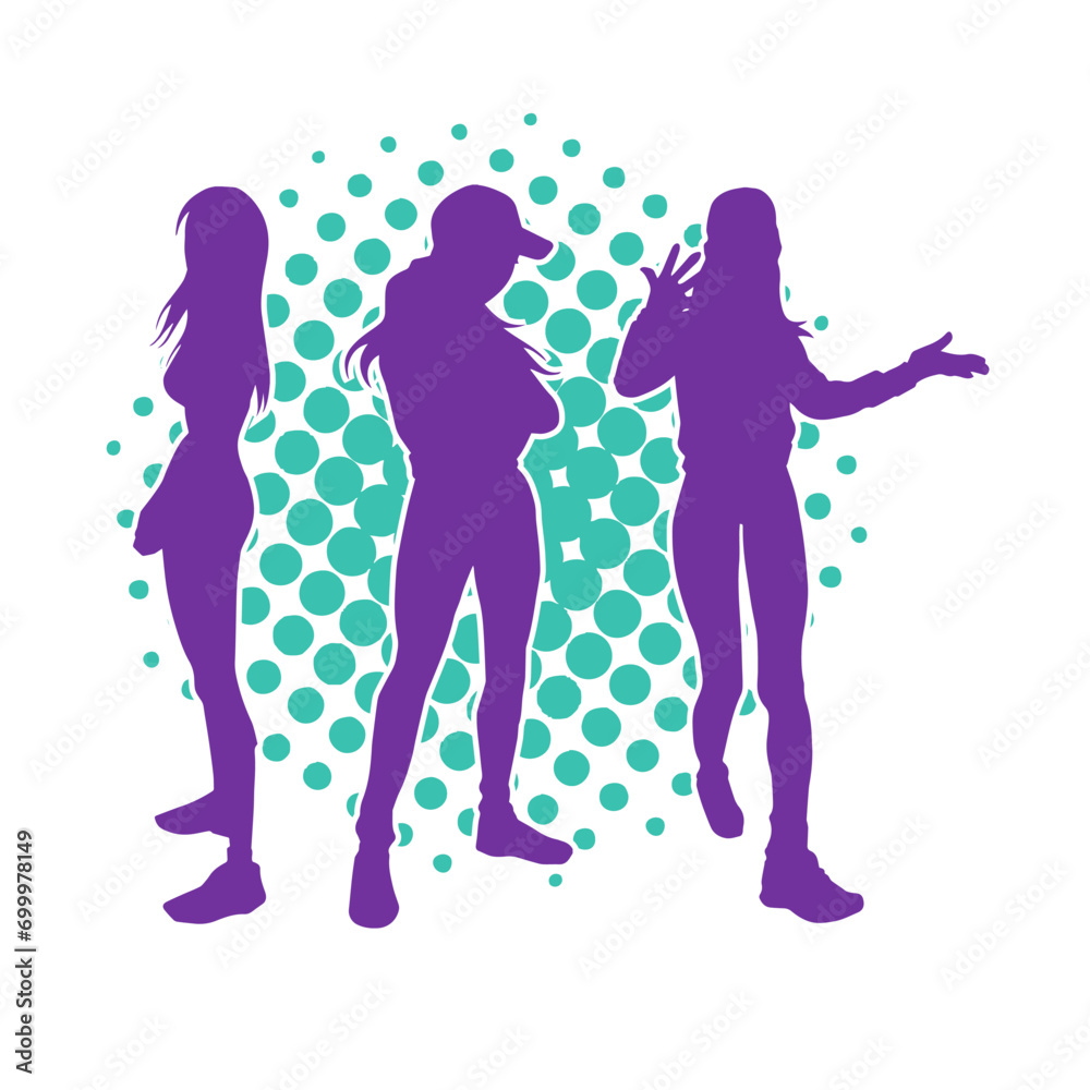 Silhouette of a young slim female model in tight outfit. Silhouette of a slim woman in feminine pose.