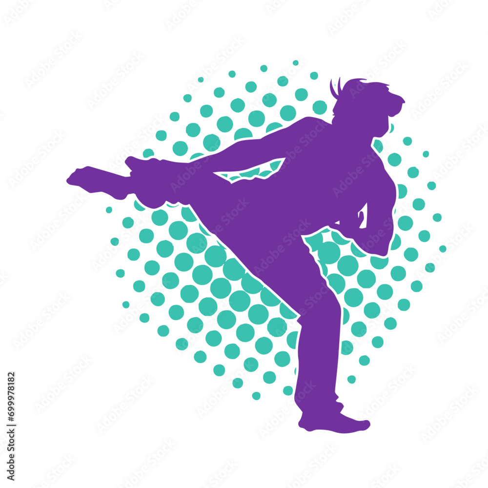 Silhouette of a male doing martial art kick pose. Silhouette of a martial art male doing kicking pose. Silhouette of a male doing martial art kick pose. Silhouette of a martial art male doing kicking pose.
