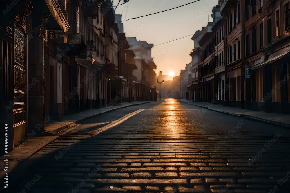 Photograph the intricacies of a deserted street at dawn