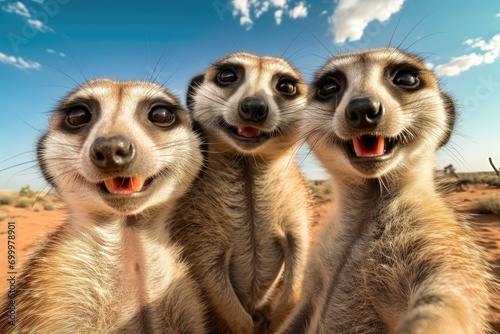 Obraz na plátně Meerkats taking a selfie, capturing a playful moment of interaction and connecti