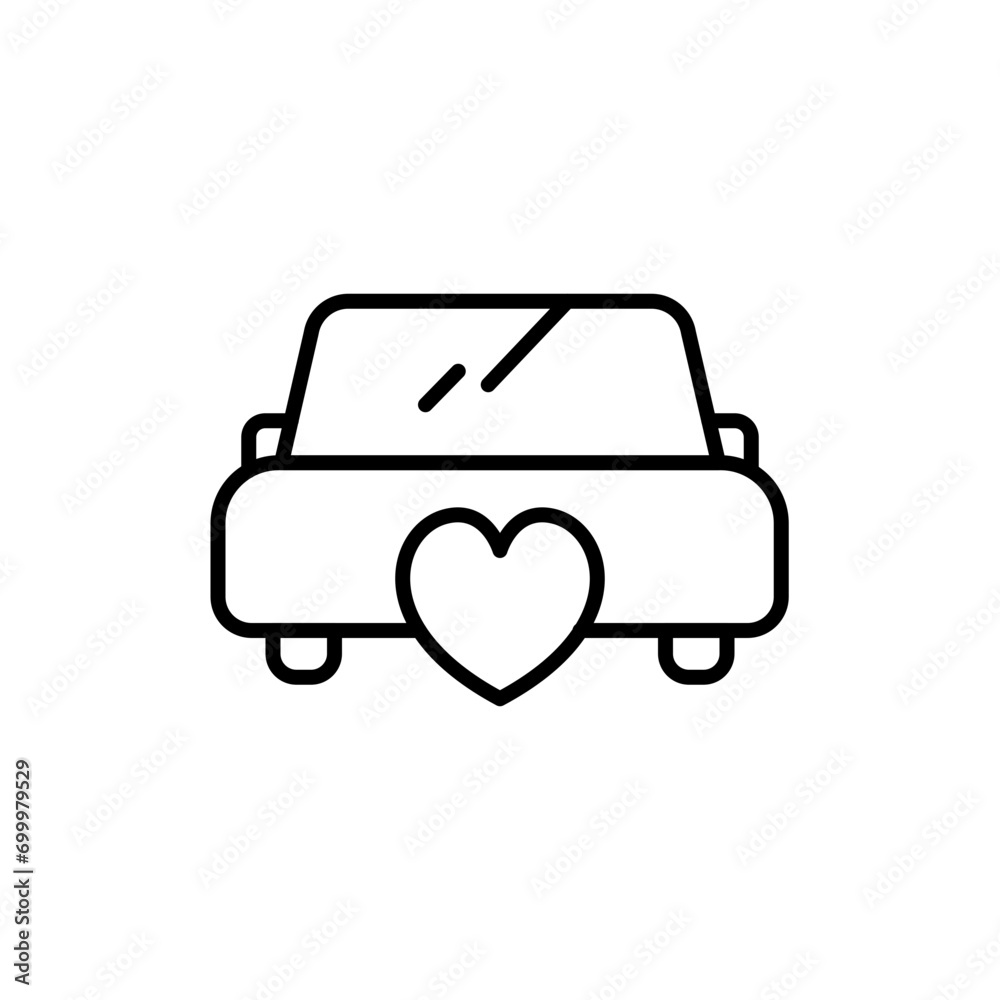 Love car outline icons, wedding minimalist vector illustration ,simple transparent graphic element .Isolated on white background