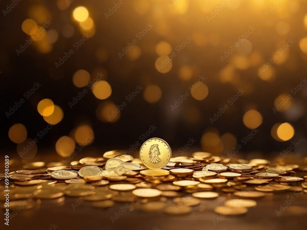 Gold Coins Falling With Pile Of Gold Coins Gold Abstrack Background And