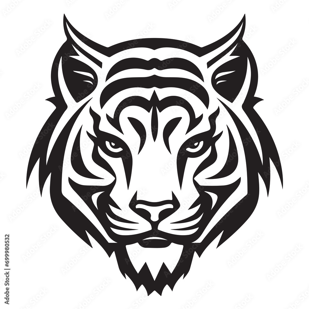 Fototapeta premium Tiger head emblem hand drawn sketch Vector illustration Wild safari animals