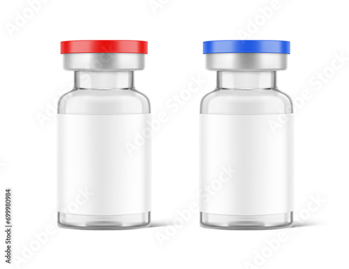 Transparent glass bottles for injections mockup. Vector illustration isolated on white background. Can be use for medicine, cosmetic and other. Ready for your design. EPS10.