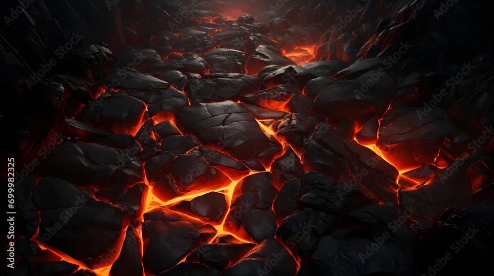 Volcano ground shattered and lava coming out Abstract Texture - Generative AI - obrazy, fototapety, plakaty 