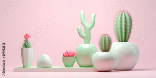 Wallpaper Mural Empty mockup design for product on pink the wall with vase cactus plant by generative AI illustration. Torontodigital.ca