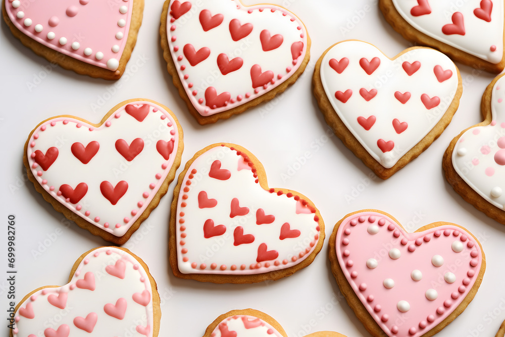 Romantic heart shaped Valentine's day cookies on white background Romantic heart shaped Valentine's day cookies on white background
