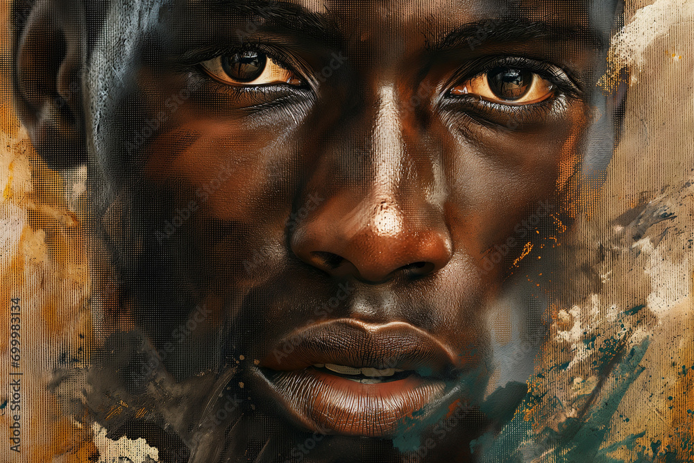 Close-up artistic portrait of an African man, symbolizing the celebration of Black History Month. Close-up artistic portrait of an African man, symbolizing the celebration of Black History Month.