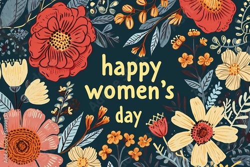 festive picture  happy International Women s Day   greeting card with flowers