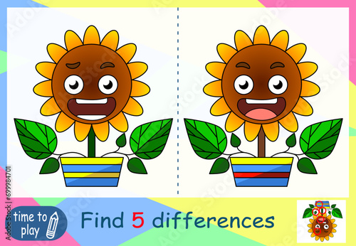 children's educational game. logic game. coloring book. find the difference.  flower in a pot
