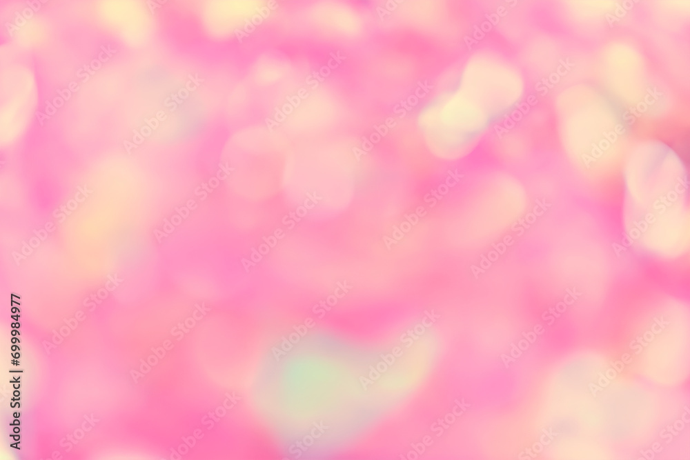 Blurred pastel neon pink golden holographic bokeh background texture. Abstract festive glittering Lo-fi retro design Smooth Blurred holographic iridescent colors . Festive glittering background.
