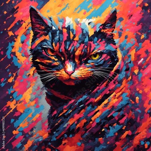 Multicolored pixel cat face in 8k