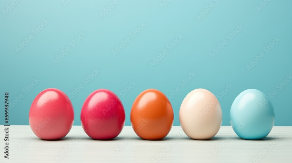 Easter colored eggs on a light blue background Easter colored eggs on a light blue background