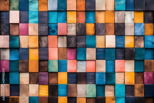 Colorful, Abstract, Wooden Blocks Wall Art Design © DavidGalih | Dikomo.