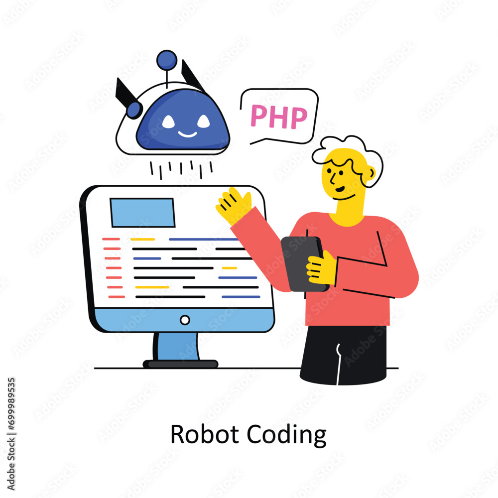 Robot Coding vector Filled outline Design illustration. Symbol on White background EPS 10 File 