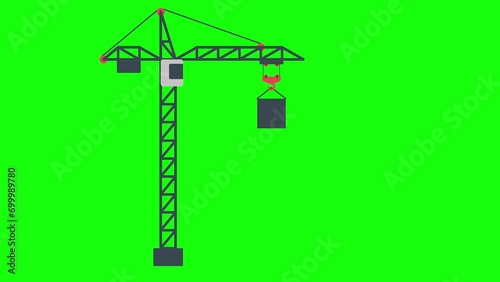 4K Tower construction crane, seamless loop motion graphics with green screen chroma key background